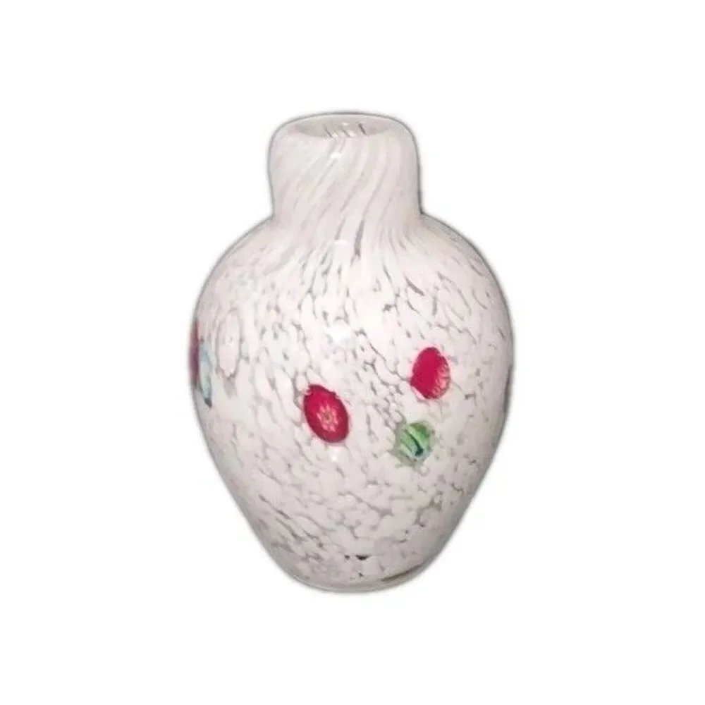 Art Glass Spotted Colored Mini White Millefiori Glass Hand Blown Vase 4.5
